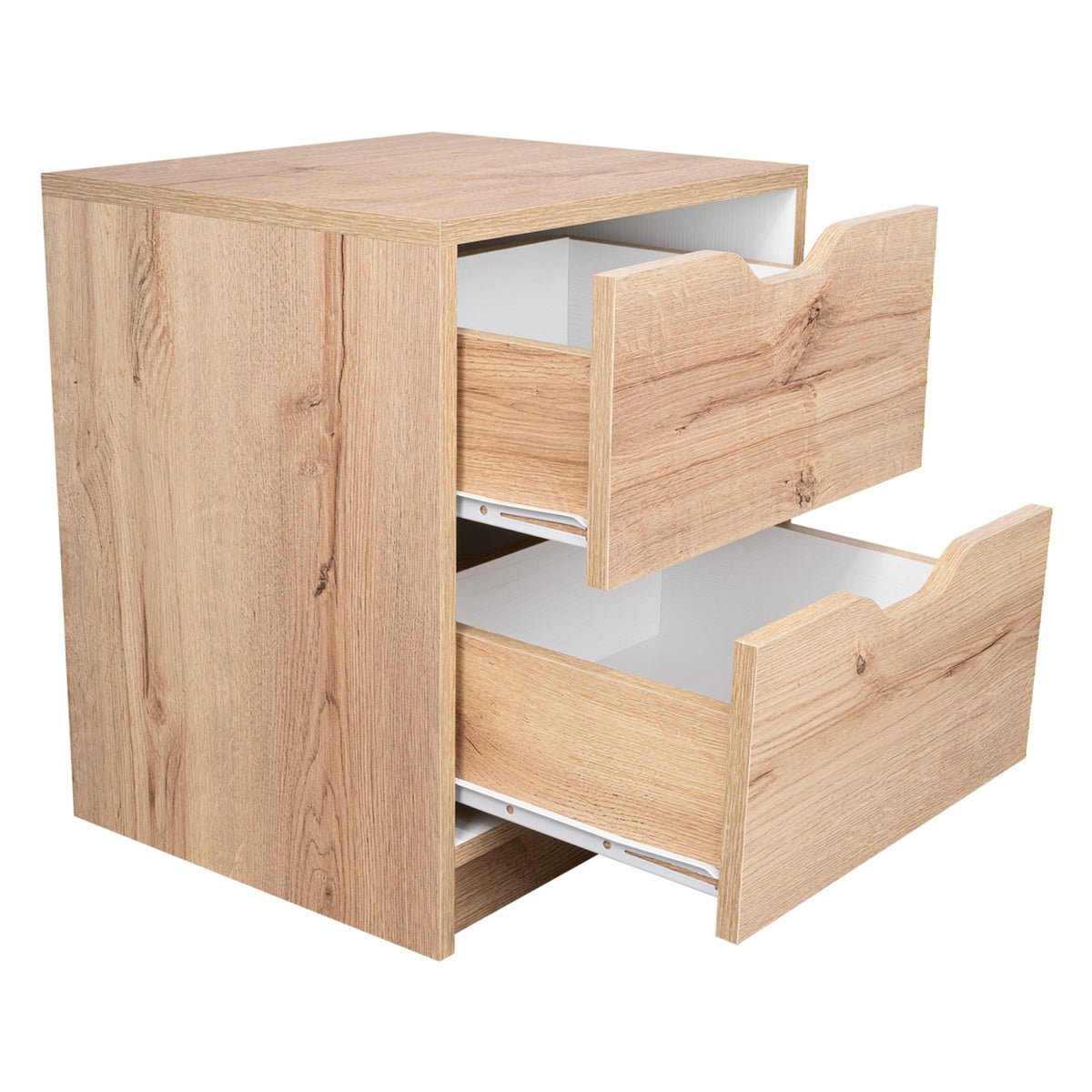 Mesa de noche duna y blanco moderna con 2 cajones 48 cm