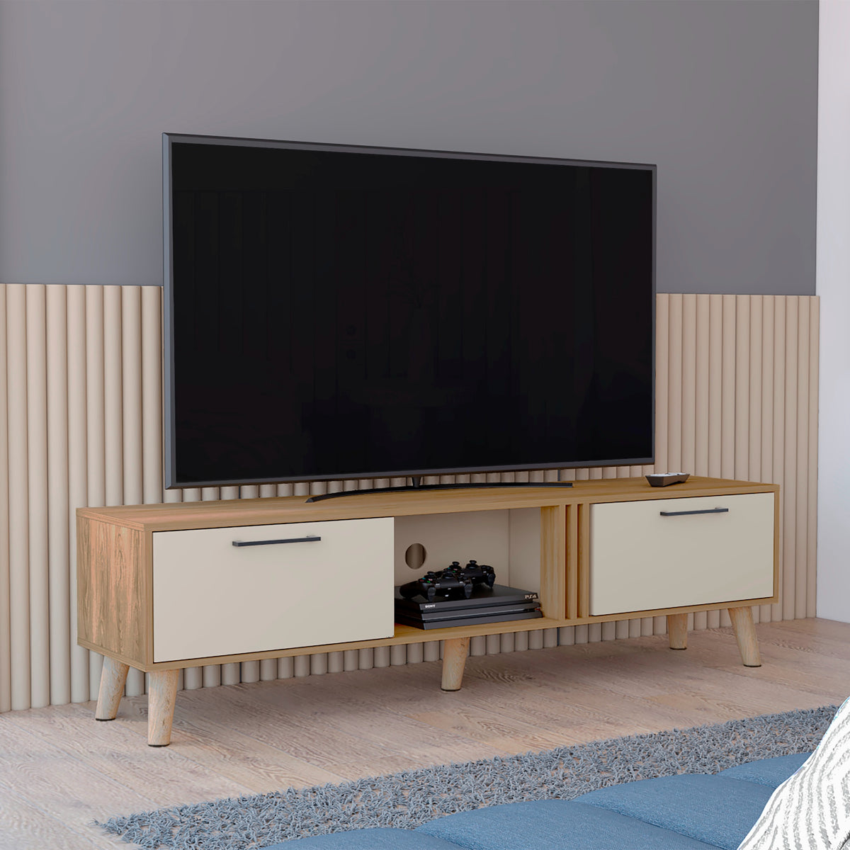 Mesa para TV Vance Fresno y Capri 160x43cm para TV Hasta 70" Pulgadas y con Un Compartimiento