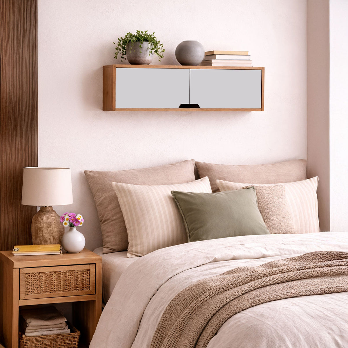 Repisa flotante infantil madera natural y gris en melamina 63x22 cm