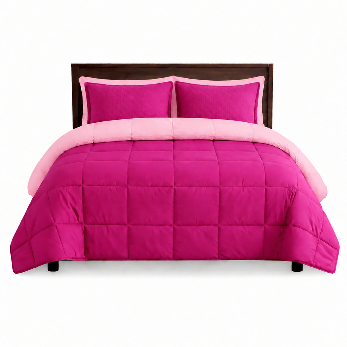 Edredón Semiacolchado Bicolor Fucsia y Rosado 220x220cm Doble Faz para Colchón Queen 160 X 190 Cm Fondo Entero sin Relleno