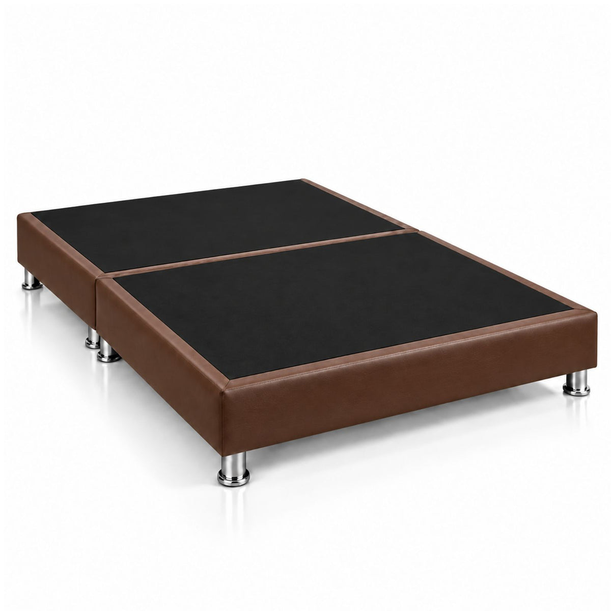 Base Cama Dividida Sommier Ecocuero Café 200x200cm para Colchón King sin Cabecero y con Patas