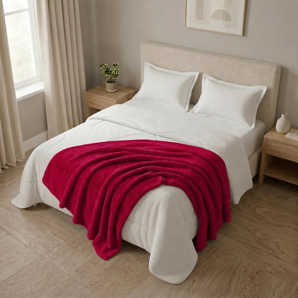 Cobija Piel de Durazno Soft Rojo Escarlata 180x200cm Fondo Entero Térmica