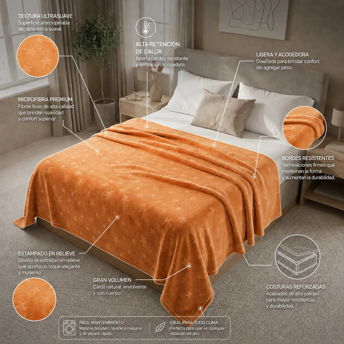 Cobija Comfortsoft Naranja 180x200cm de Estrellas
