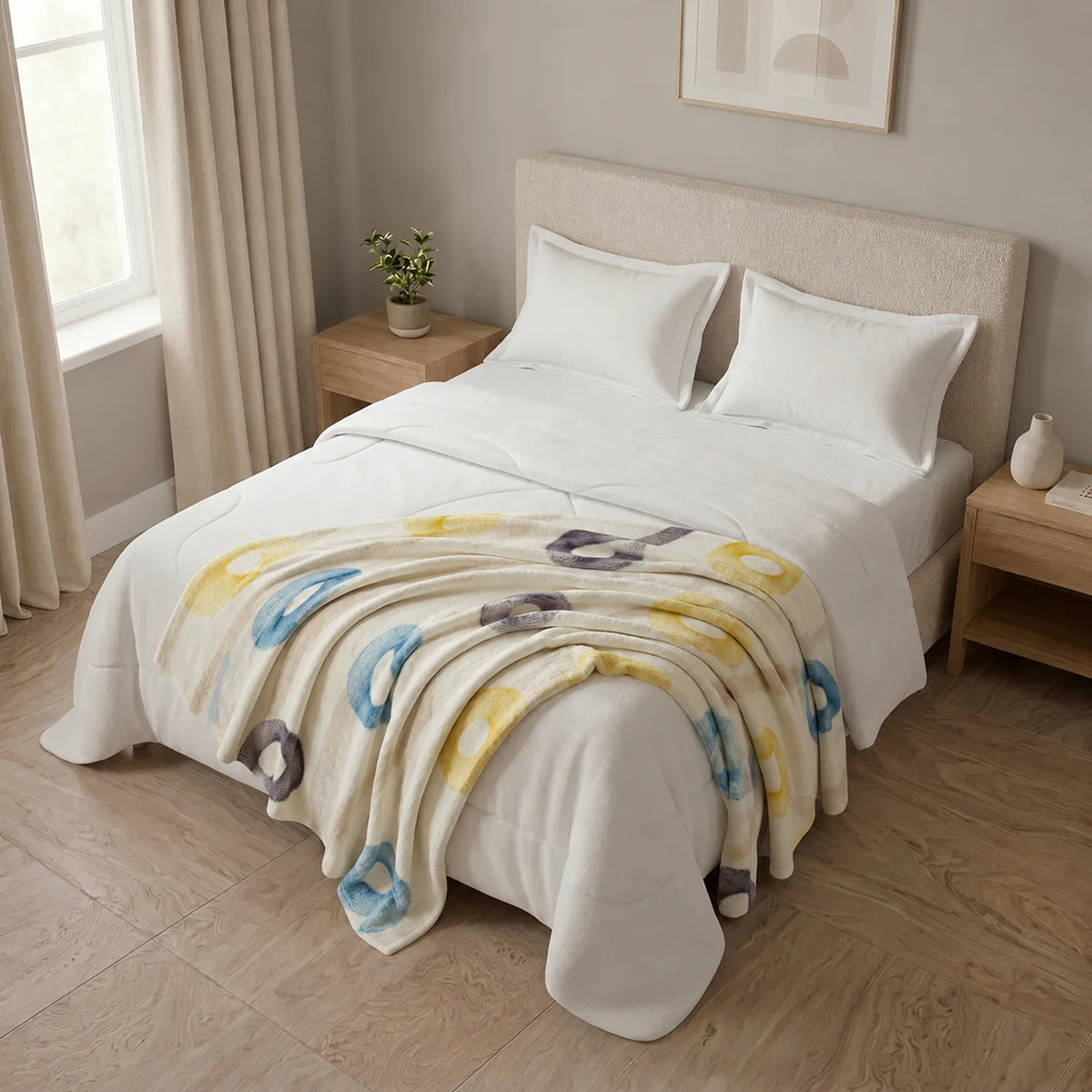 Cobija Piel de Durazno Órbita Estelar Beige Claro 180x200cm de Circulos Térmica