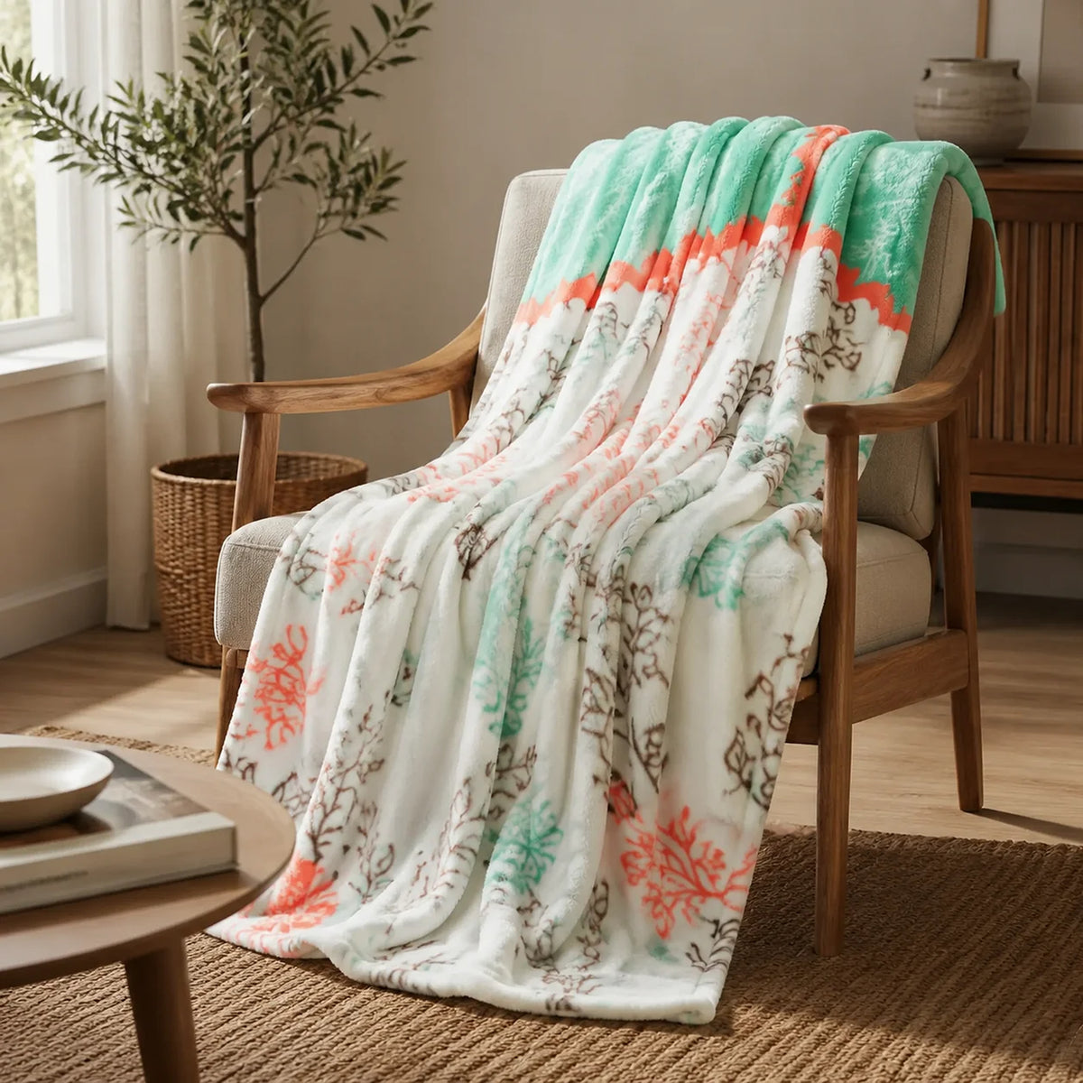Cobija Piel de Durazno Hojas de Verano Verde 180x200cm de Hojas Térmica