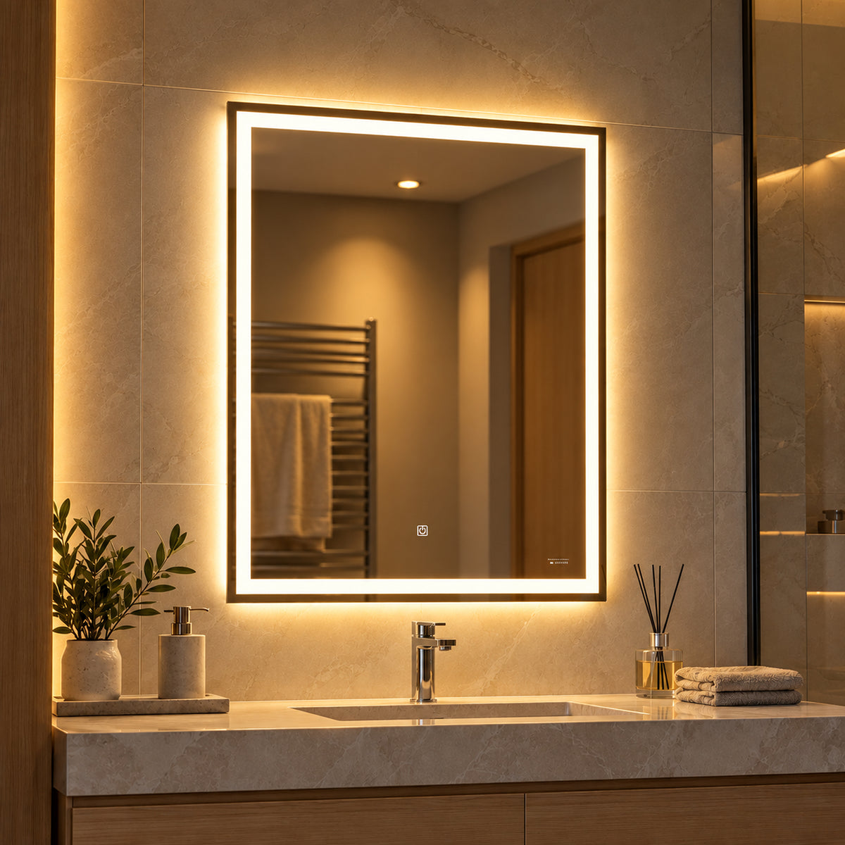 Espejo de baño LED rectangular 80x100 cm con luz táctil multitemperatura