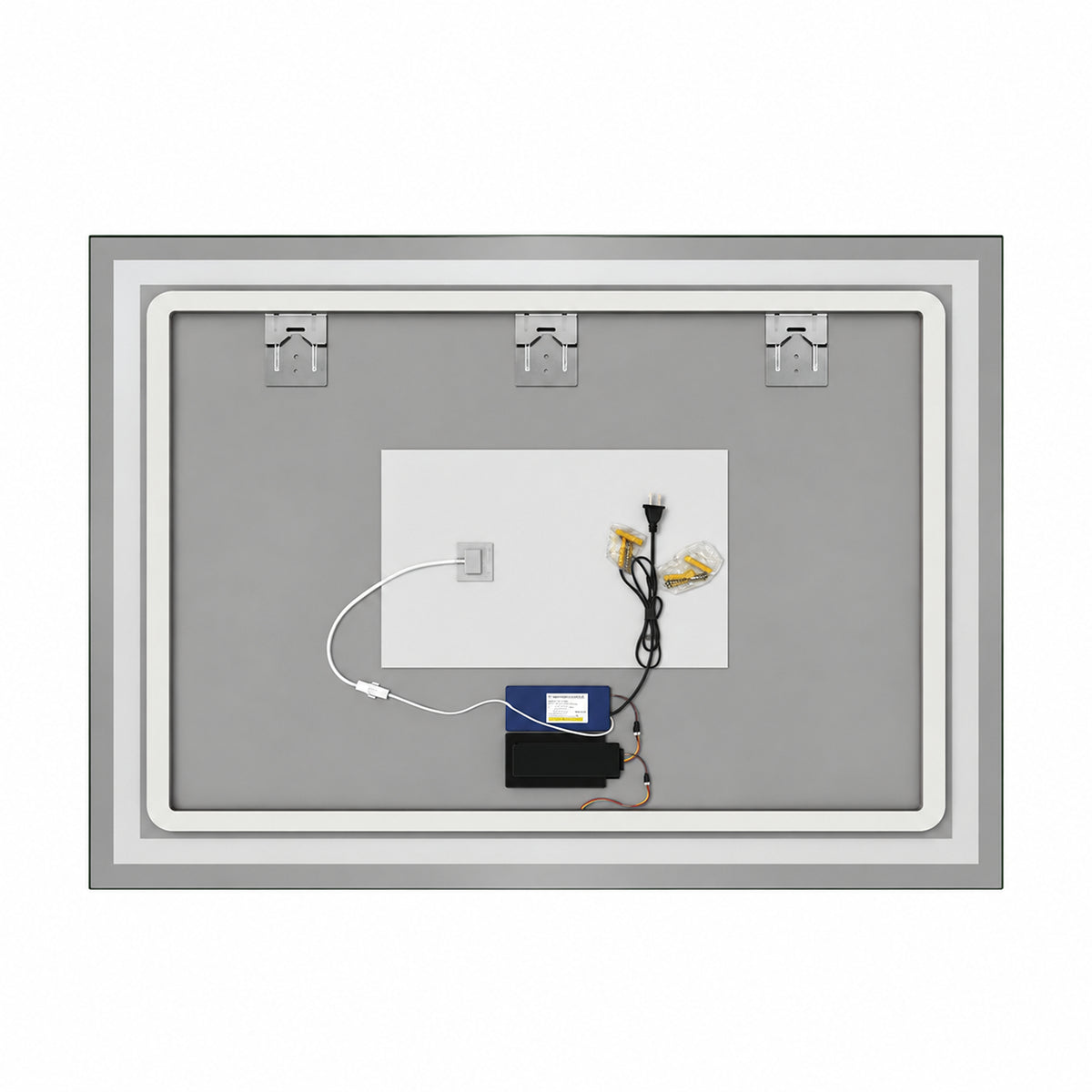 Espejo de baño LED plateado 80x60 cm con antivaho y reloj digital