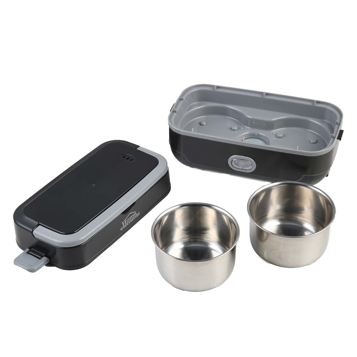 Lonchera eléctrica Home Elements Master Lunch negra 1 L con recipientes en acero inoxidable 200 W
