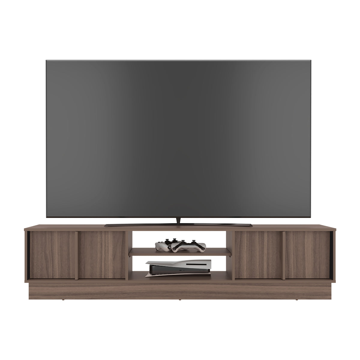 Rack de TV Caoba Avellana y Wengue 180x42.1cm para TV Hasta 75" Pulgadas con Dos Compatimientos