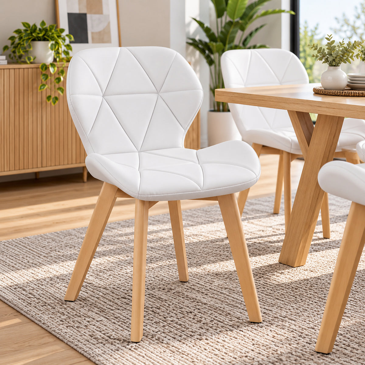 Silla de Comedor Blanco 43x72cm de Asiento Cuadrado con Espaldar y sin Apoya Brazos