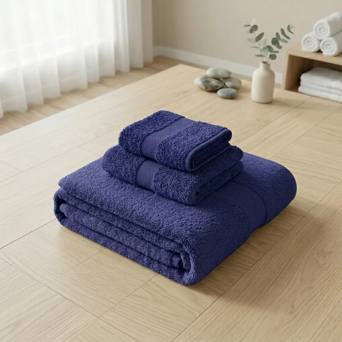 Toalla de manos azul violeta en algodón 100 50x100 cm 400 gsm