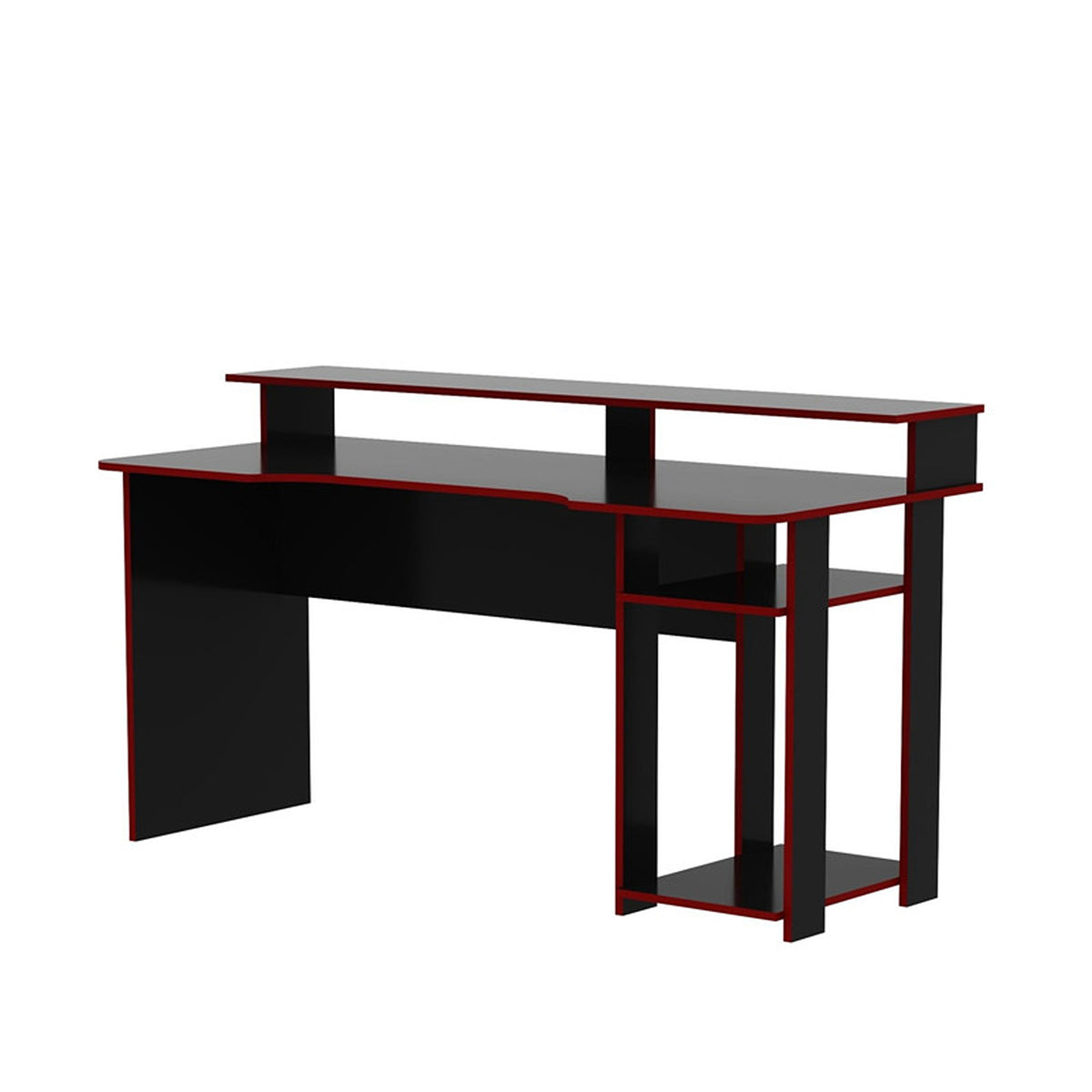 Escritorio gamer Bolonia negro y rojo en MDF 136x89.5cm con repisa superior