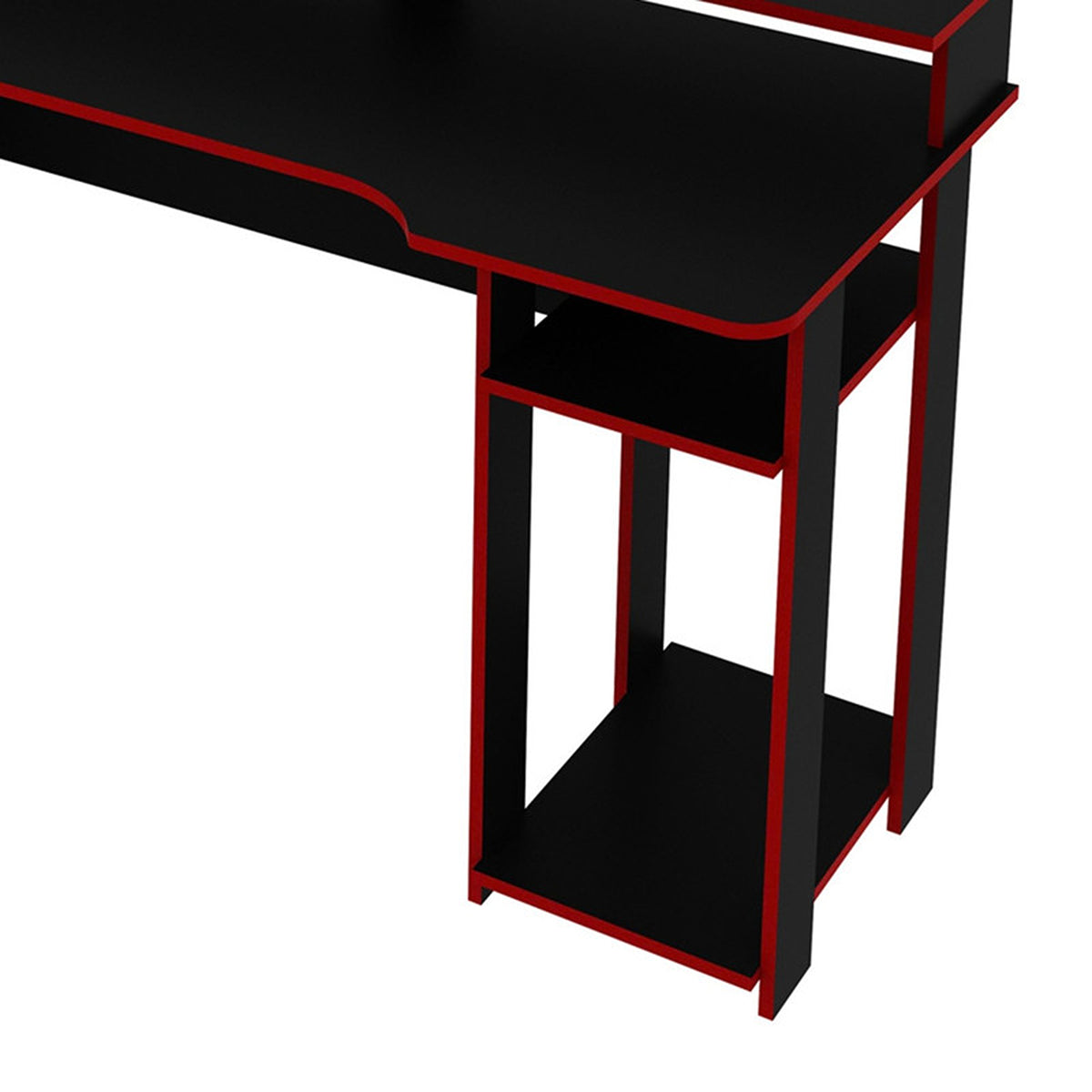 Escritorio gamer Bolonia negro y rojo en MDF 136x89.5cm con repisa superior