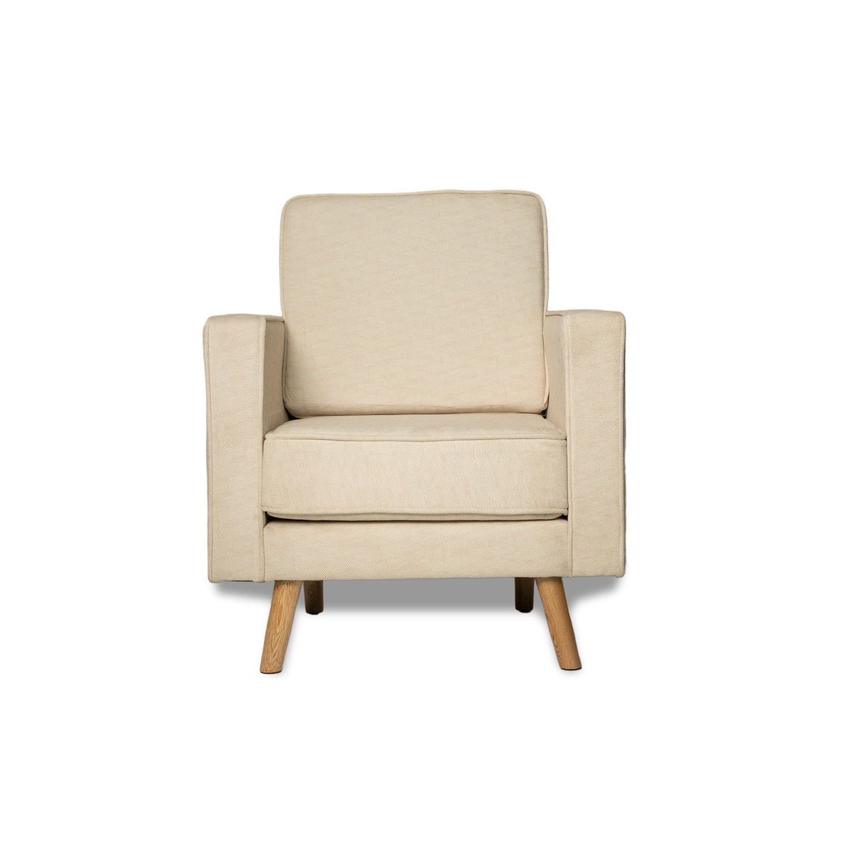 Poltrona beige Porto en poliéster velvet y madera pino 80x98 cm