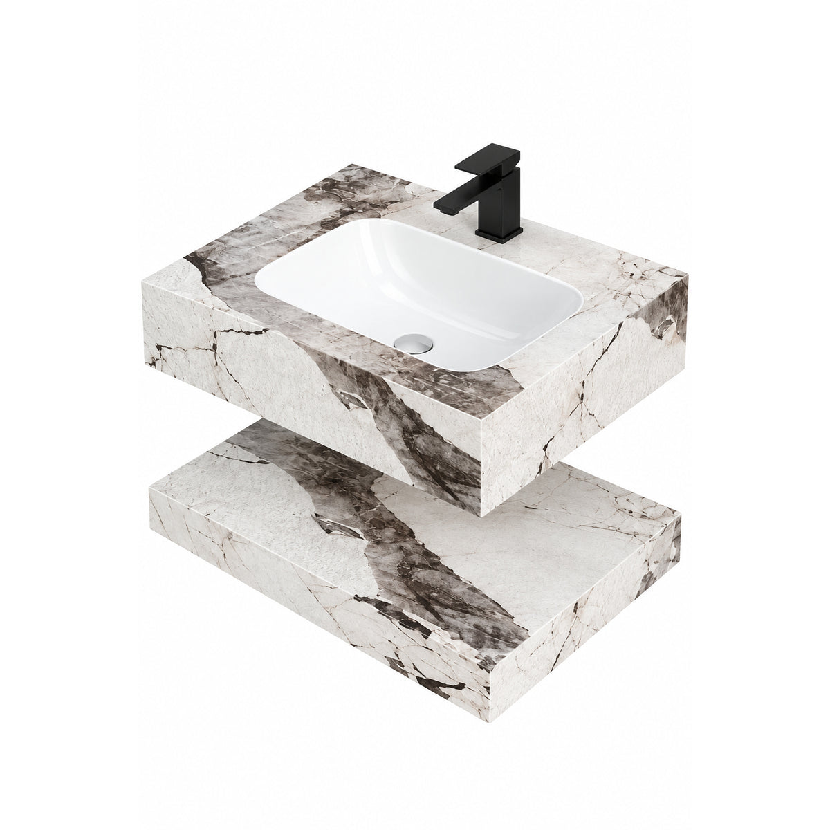 Lavamanos suspendido blanco de piedra sinterizada 60x23 cm con lavamanos integrado