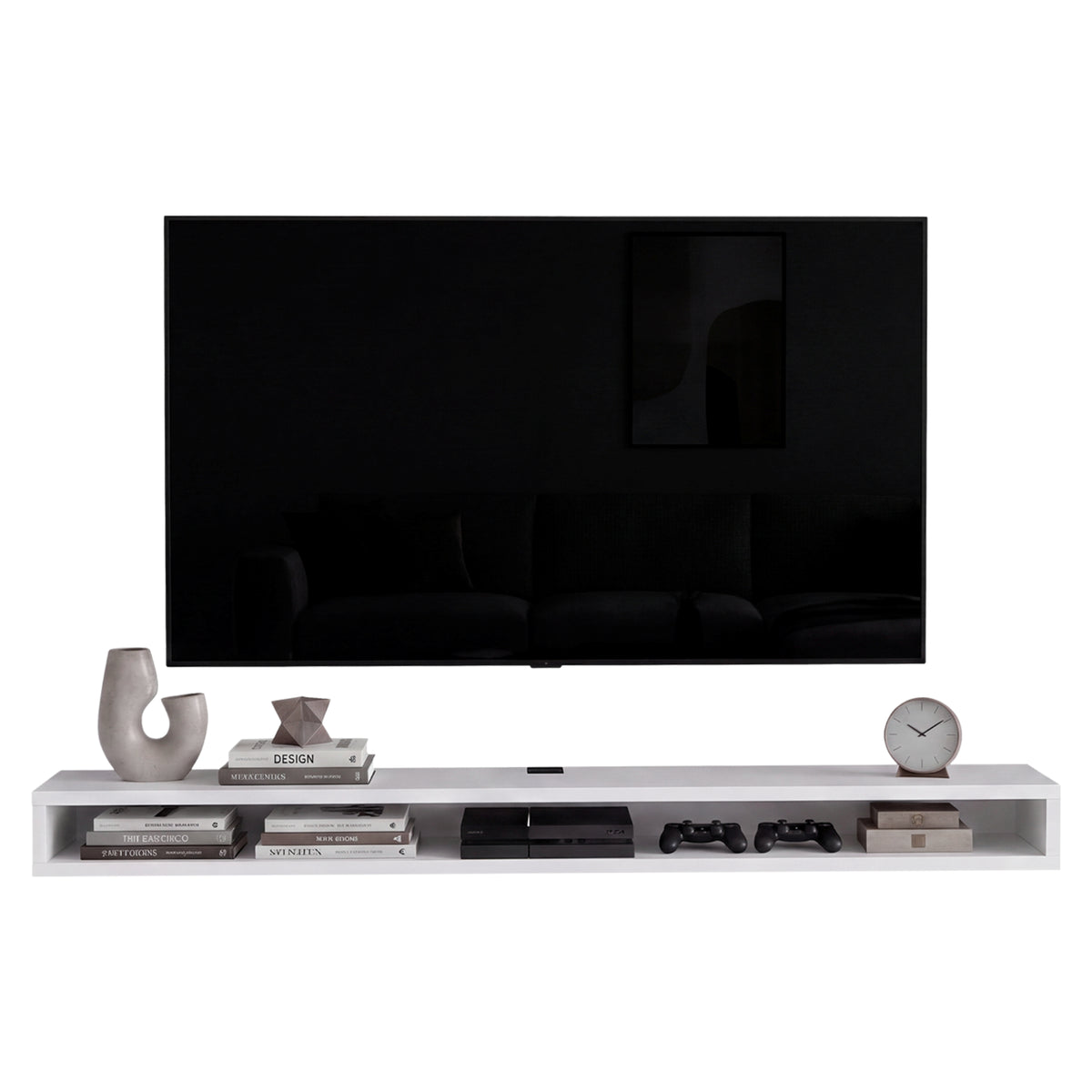Rack de TV flotante Luft blanco para televisor de hasta 75" pulgadas 180x15 cm