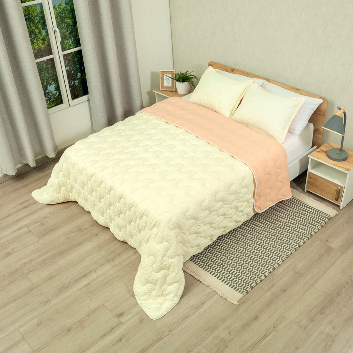 Cubrelecho para cama doble rosado Flora superacolchado en microfibra 140x190 cm