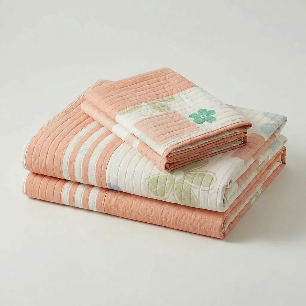 Cubrelecho semidoble Rosella floral salmón doble faz en microfibra 120x190 cm