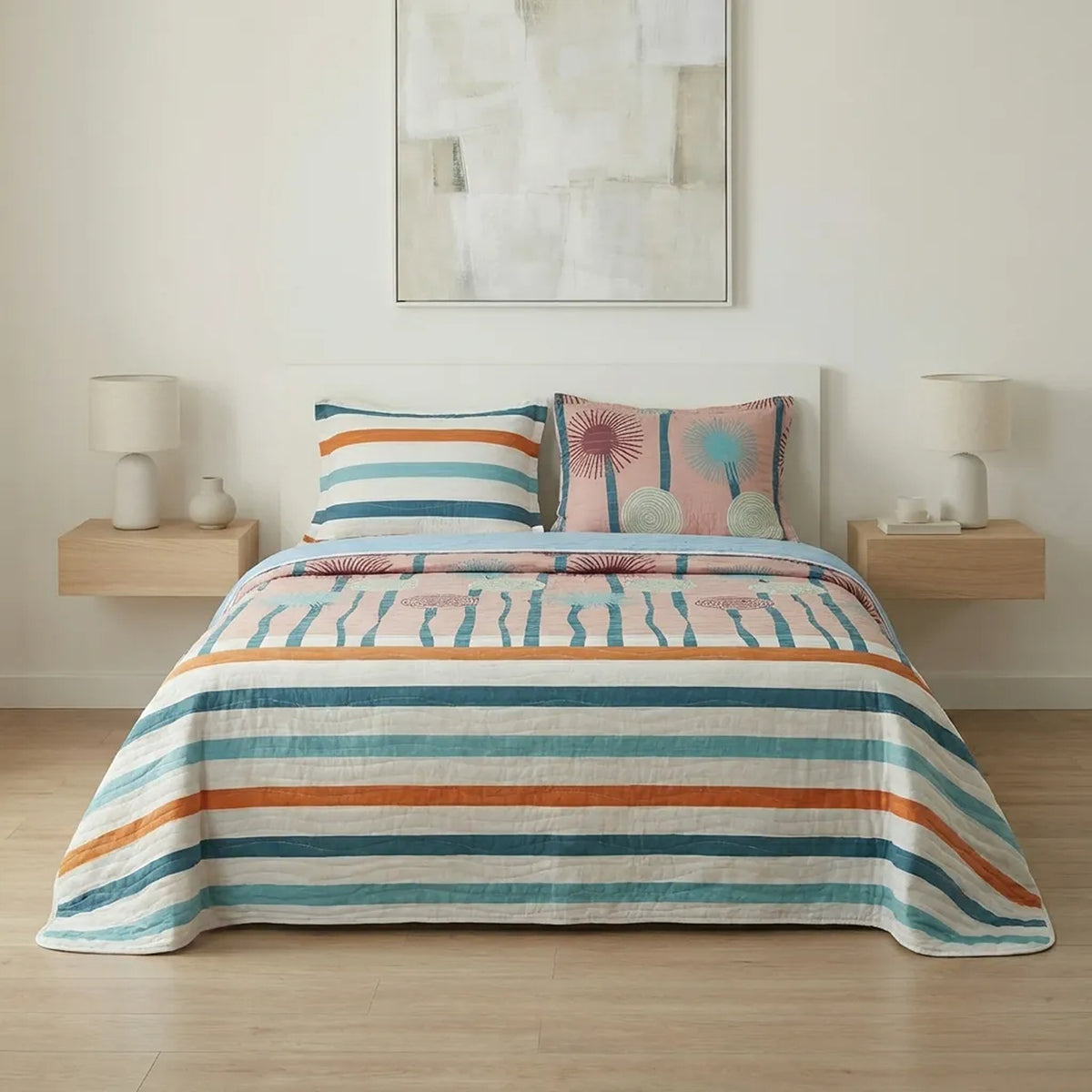 Cubrelecho prensado Sol de Tierra sencillo 100x190 cm en microfibra doble faz