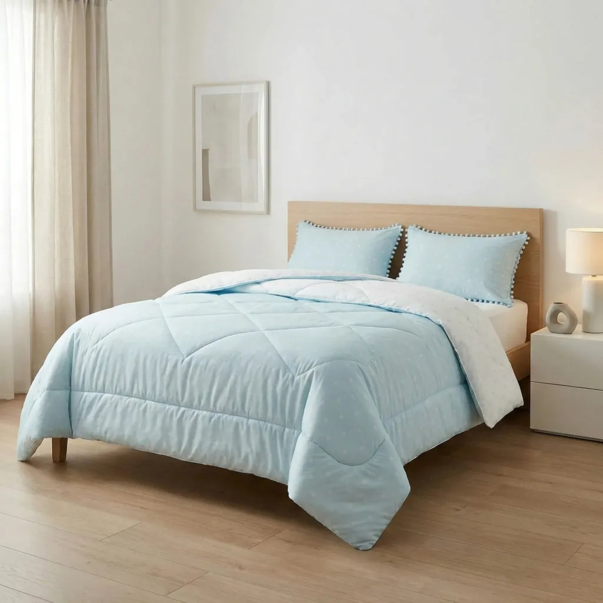Cubrelecho para cama doble azul Luno 140x190 cm superacolchado doble faz