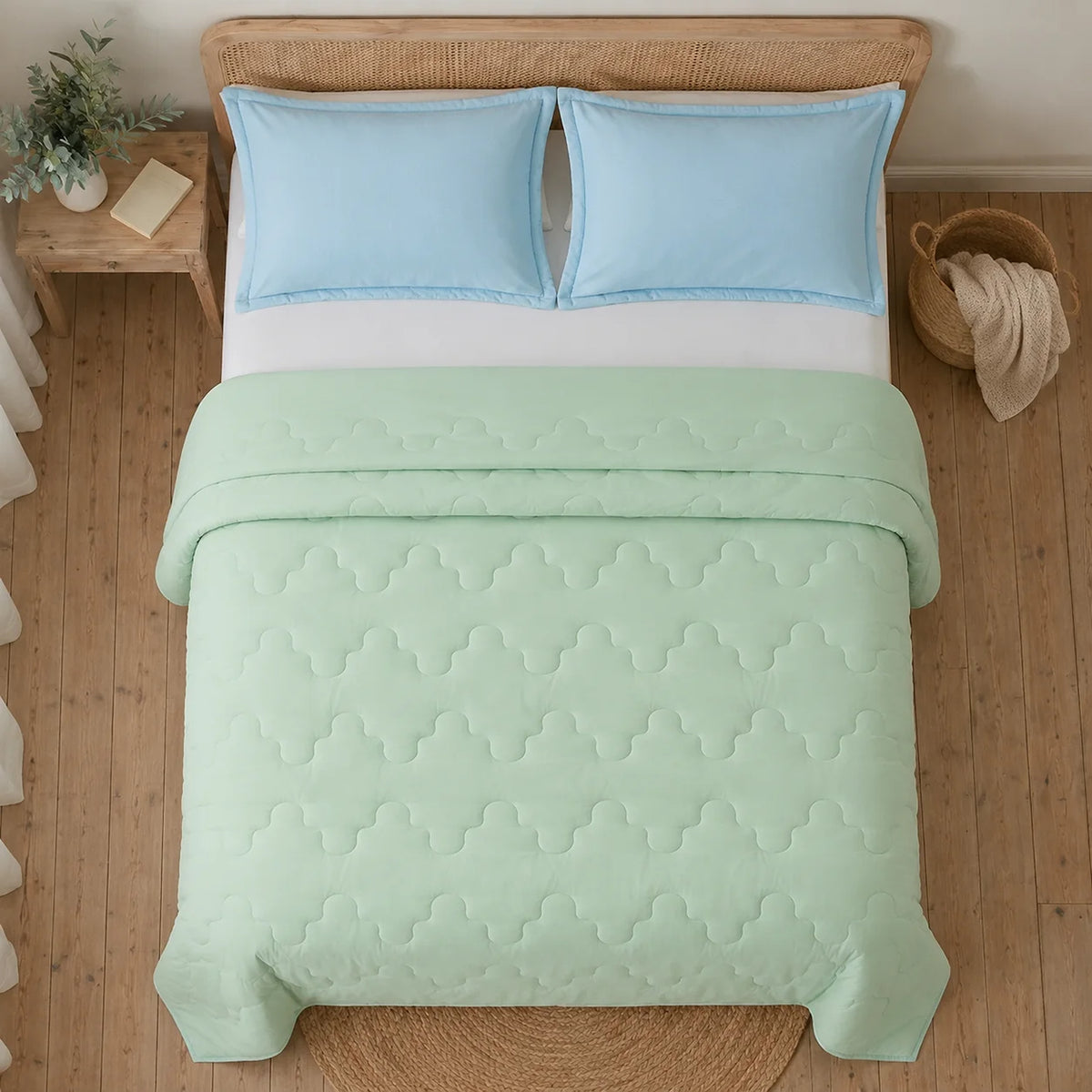 Cubrelecho acolchado queen verde Cotton Sense doble faz 160x190 cm
