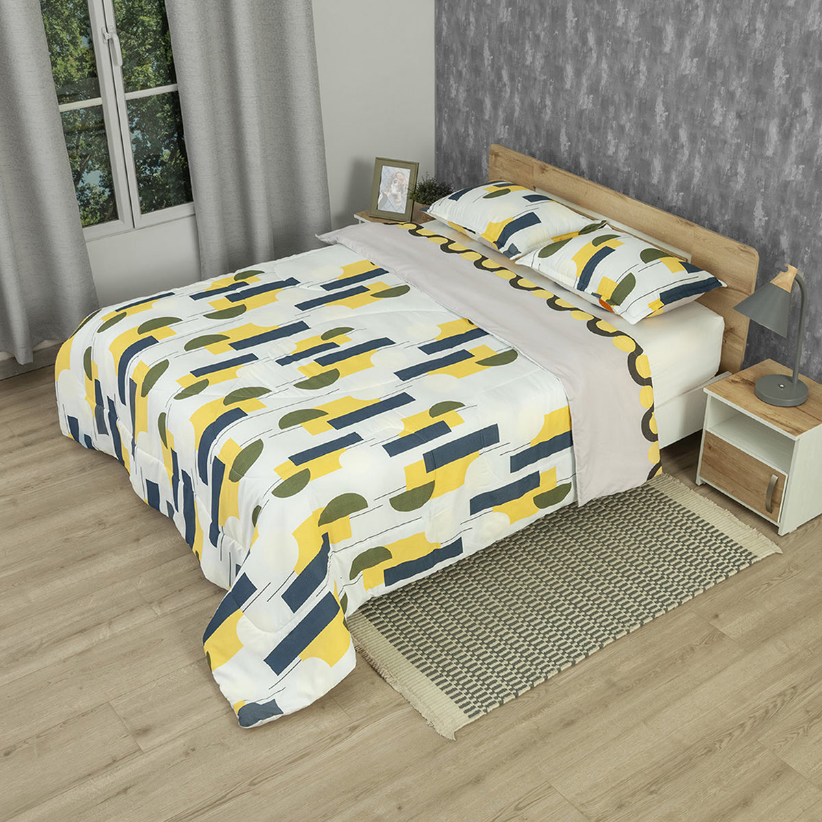 Cubrelecho para cama doble blanco Geo Balance doble faz 140x190 cm 3 piezas