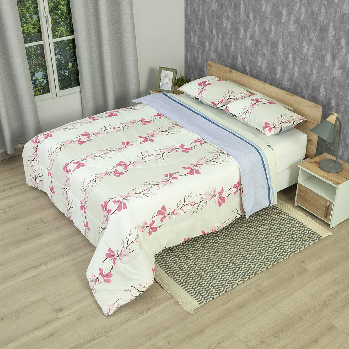 Cubrelecho para cama doble Pure Garden azul y blanco semiacolchado 140x190 cm