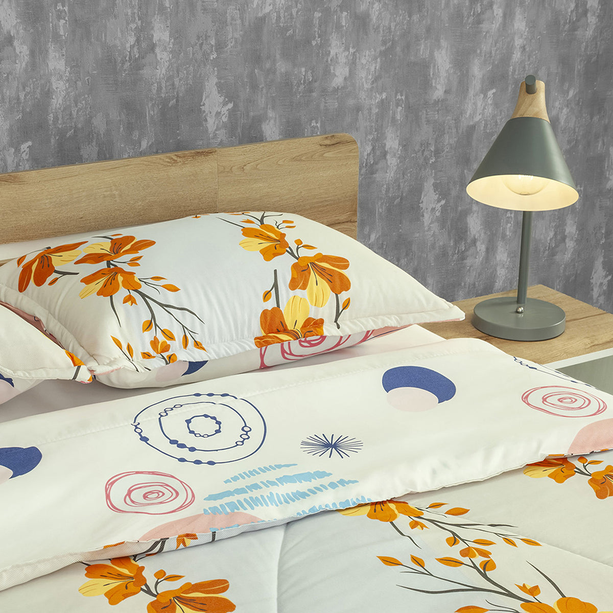 Cubrelecho Punto & Forma para cama doble blanco y naranja doble faz en microfibra 140x190 cm