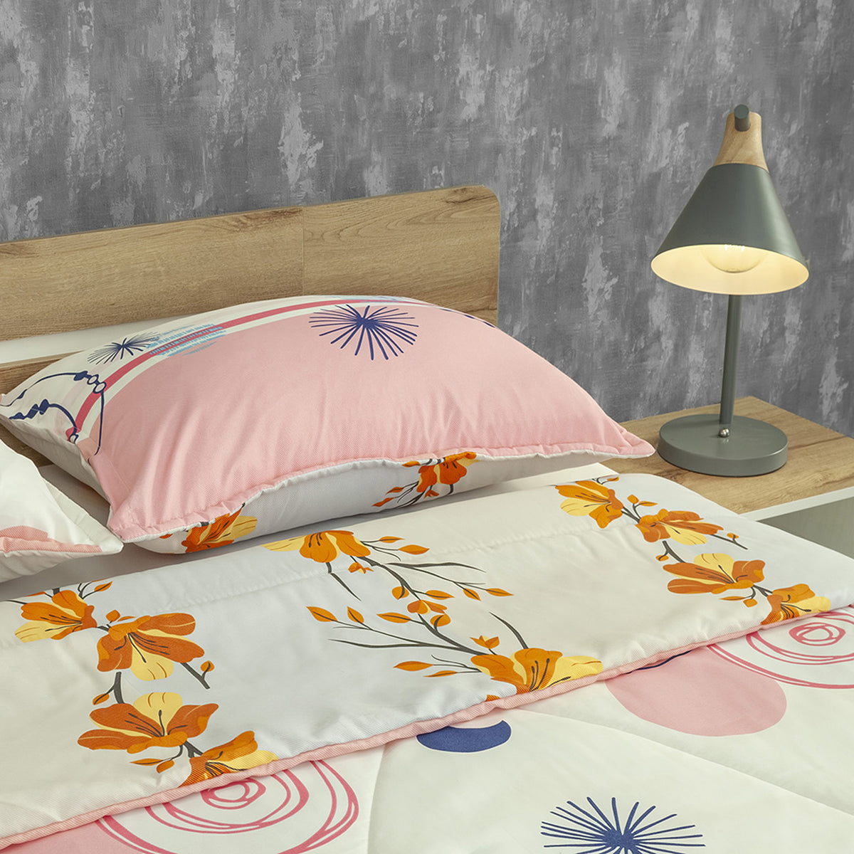 Cubrelecho Punto & Forma para cama doble blanco y naranja doble faz en microfibra 140x190 cm