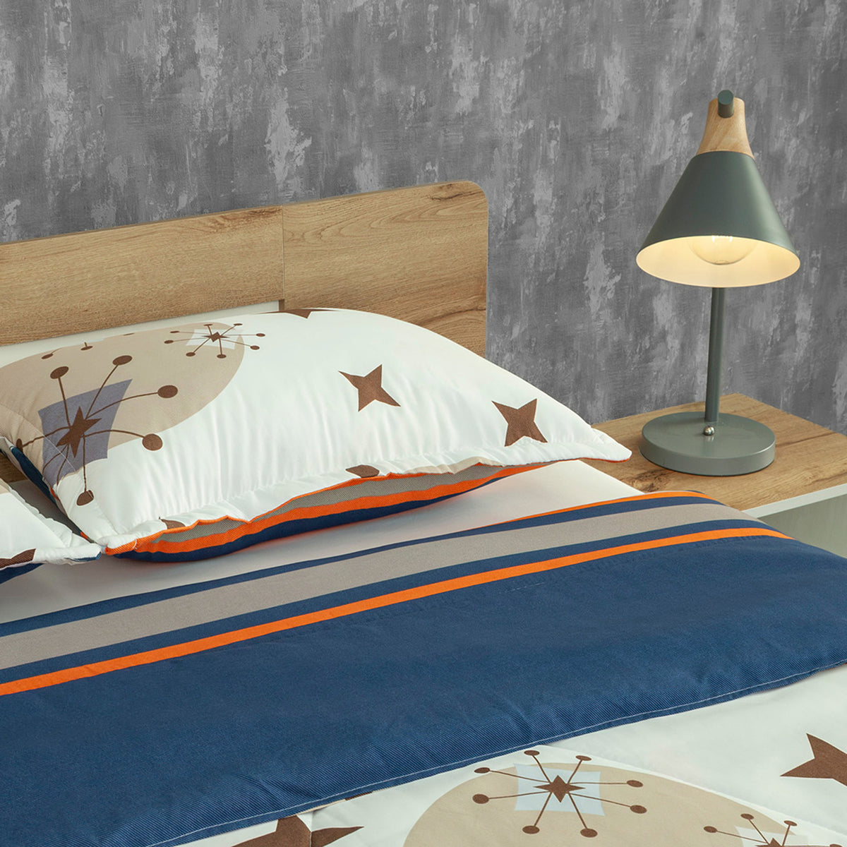 Cubrelecho Pincelada Austral para cama doble blanco y azul oscuro 140x190 cm doble faz en microfibra