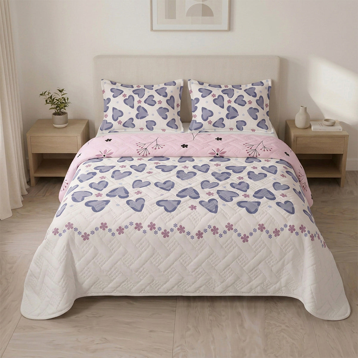 Cubrelecho sencillo rosado Pradera Rosé termosellado en microfibra 100x190 cm