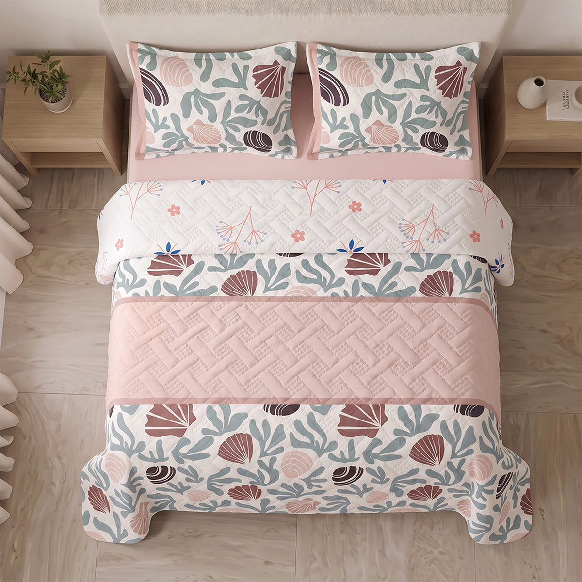 Cubrelecho sencillo Reef Rosa blanco y salmón en microfibra 100x190 cm