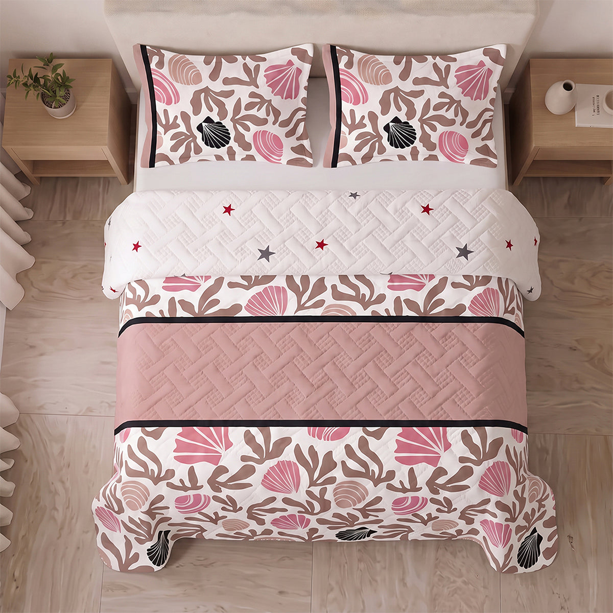 Cubrelecho sencillo coral Astral blanco y palo de rosa en microfibra 100x190 cm