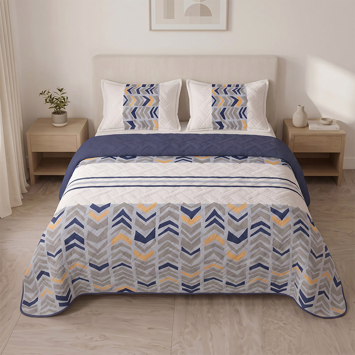 Cubrelecho sencillo azul oscuro Vanguardia Zafiro en microfibra 100x190 cm termosellado