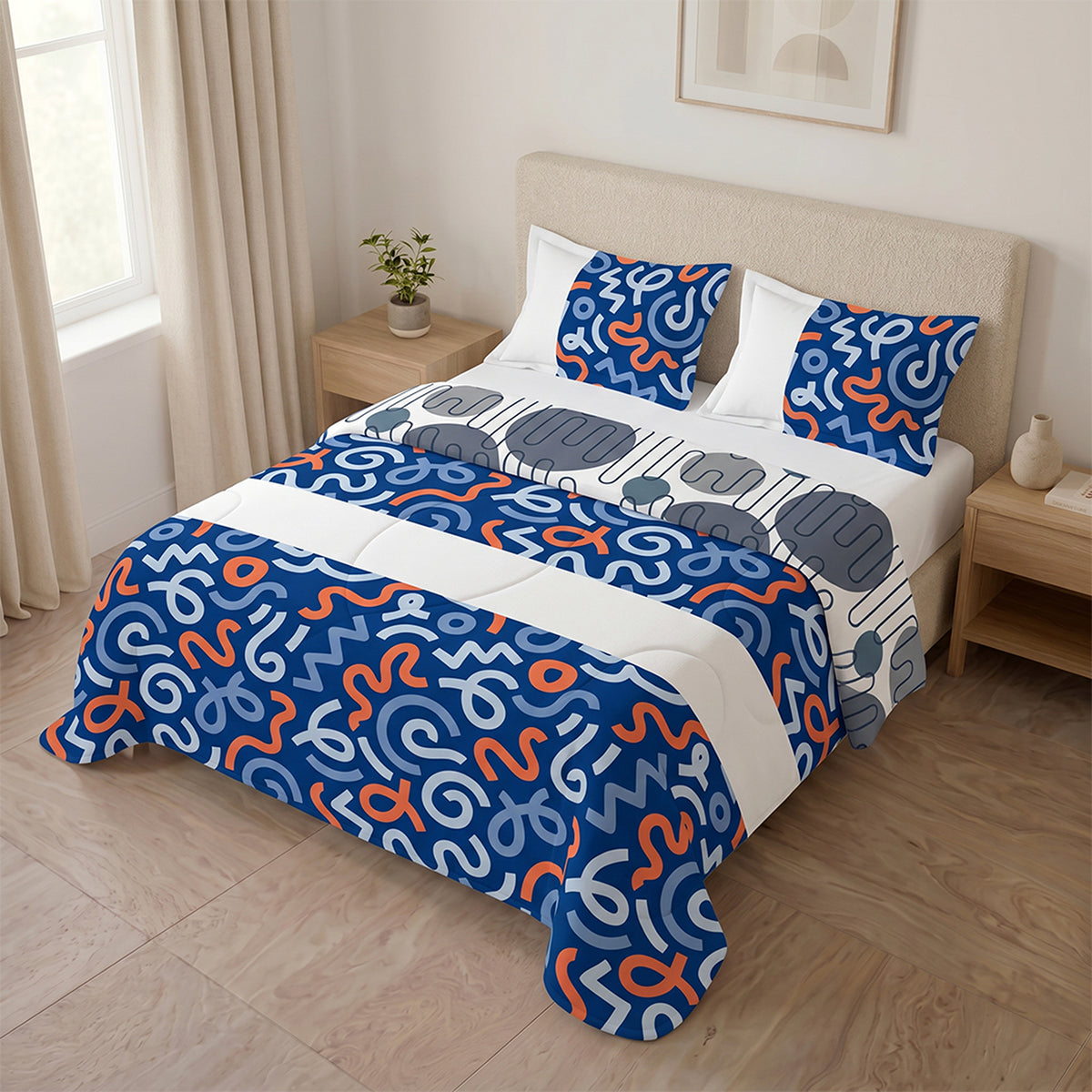 Cubrelecho para cama doble azul oscuro y blanco 140x190 cm doble faz en microfibra