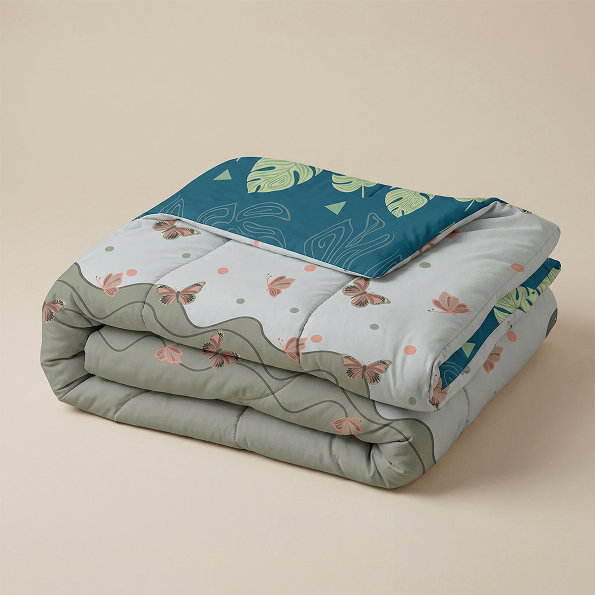 Cubrelecho para cama doble mariposas blanco y gris doble faz en microfibra 140x190 cm