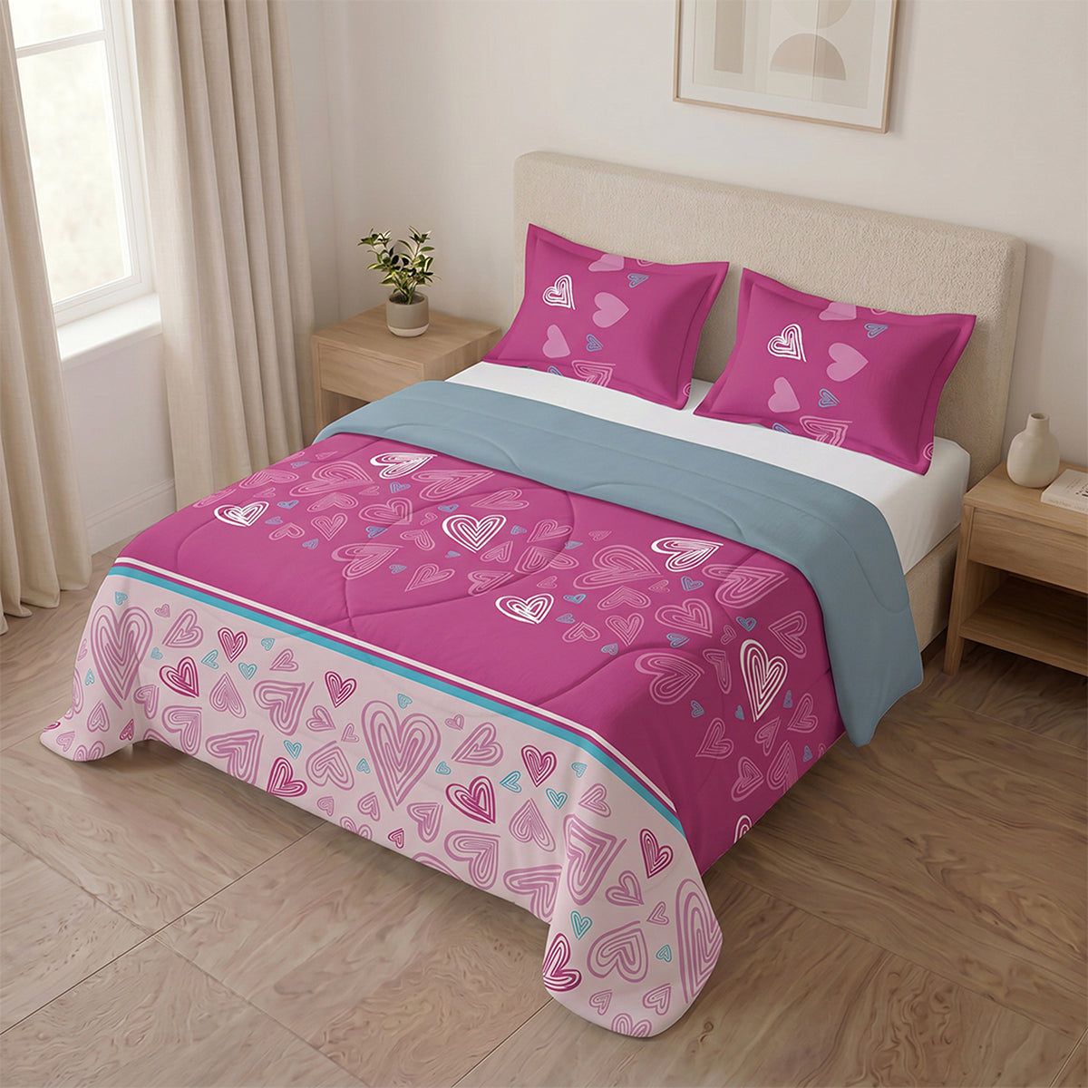 Cubrelecho para cama doble blanco y fucsia 140x190 cm doble faz en microfibra