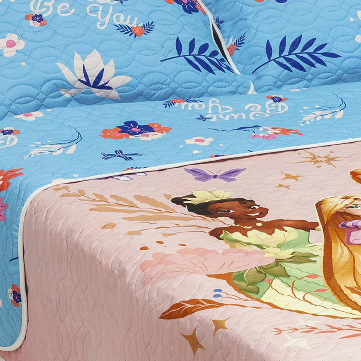 Cubrelecho infantil sencillo rosado Disney Core Princesa doble faz en microfibra 100x190 cm