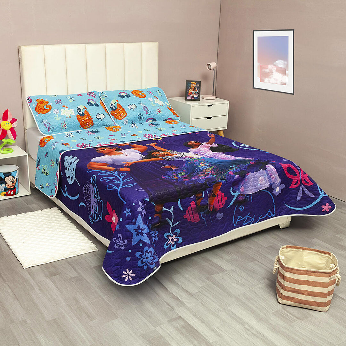 Cubrelecho infantil sencillo azul Disney Core Encanto doble faz 100x190 cm microfibra