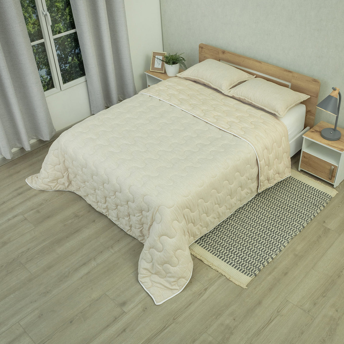 Cubrelecho acolchado crema Equilibrio queen 160x190 cm doble faz microfibra