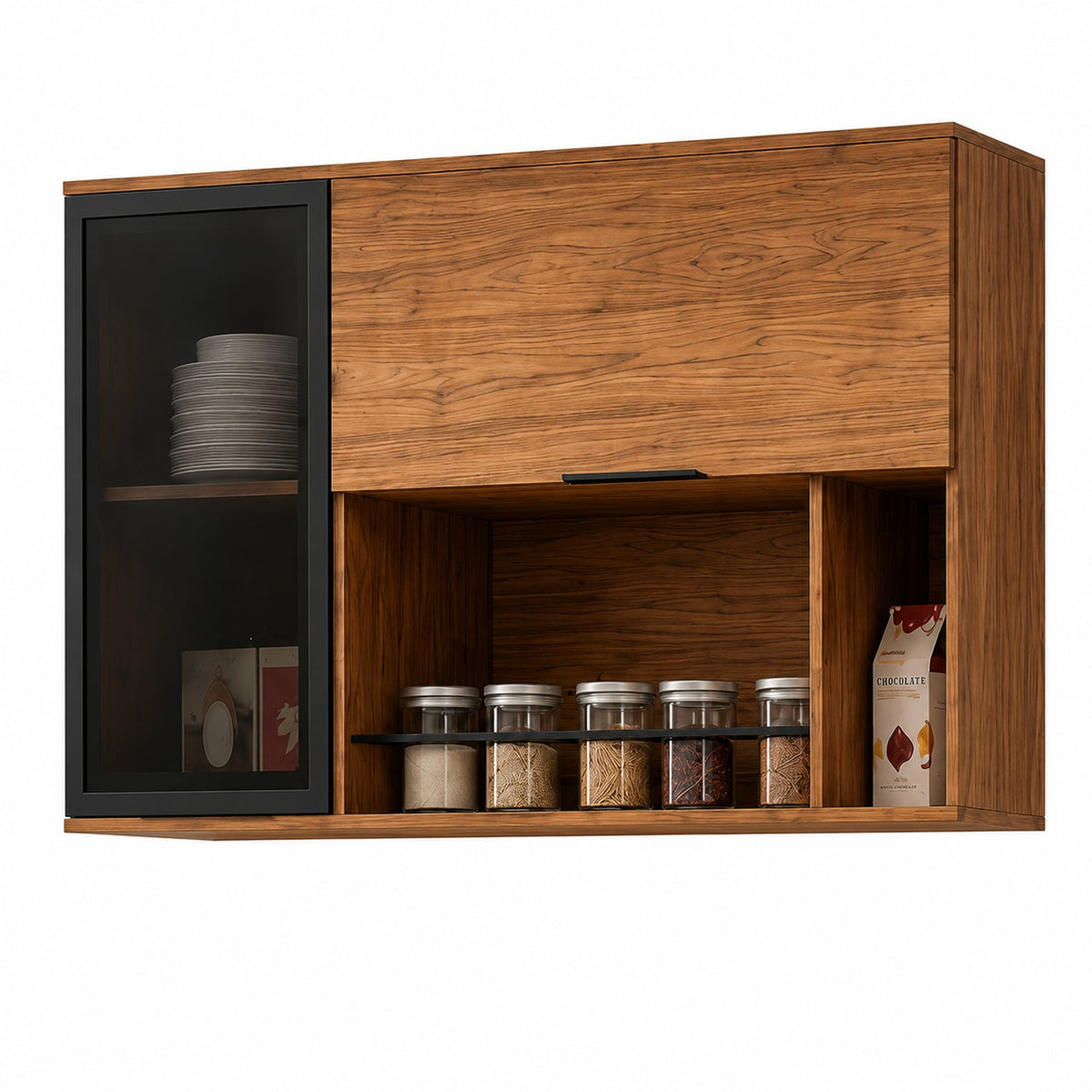 Cocina Malta Natural y Blanco Apagado 120x163.5cm con Cuatro Puertas sin Mesón y Sin Estufa