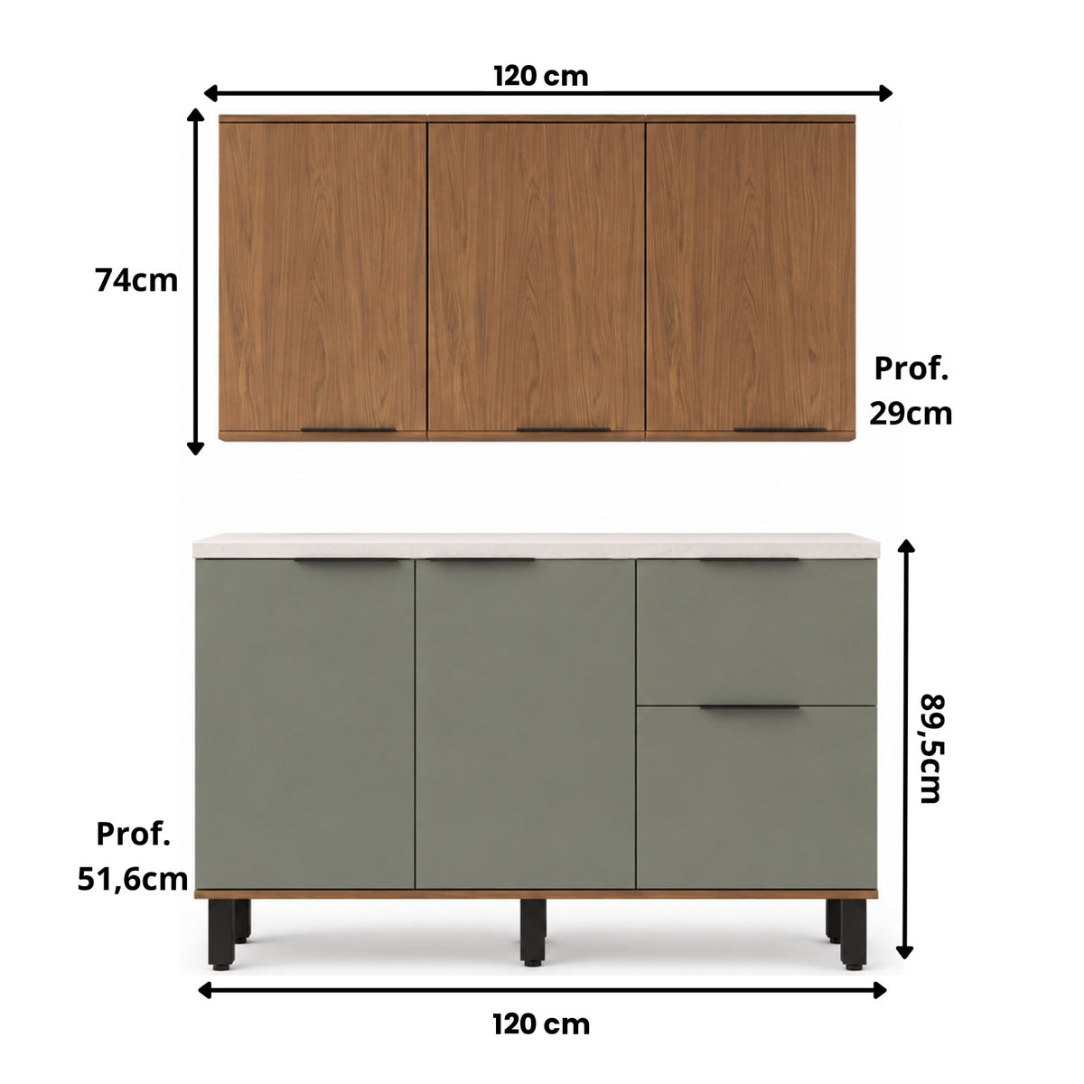 Cocina Sicilia Natural y Olivia 120x163cm con Cuatro Puertas sin Mesón y Sin Estufa