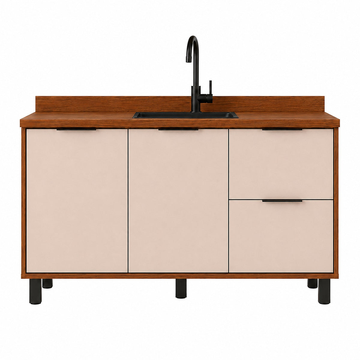 Cocina Bahamas Almendra y Blanco Apagado 180x163.5cm con Cuatro Puertas sin Mesón y Sin Estufa