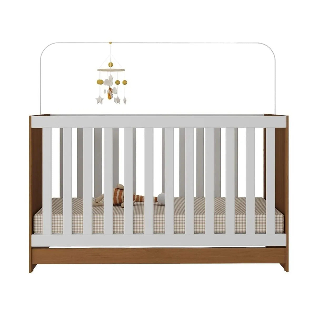 Cuna 3 en 1 Blanco y Café 66x80cm para Colchón Infantil 60 X 130 Cm con Colchón