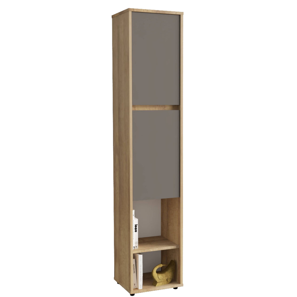 Biblioteca amaretto y plomo en MDF con 2 puertas 33.4x166 cm