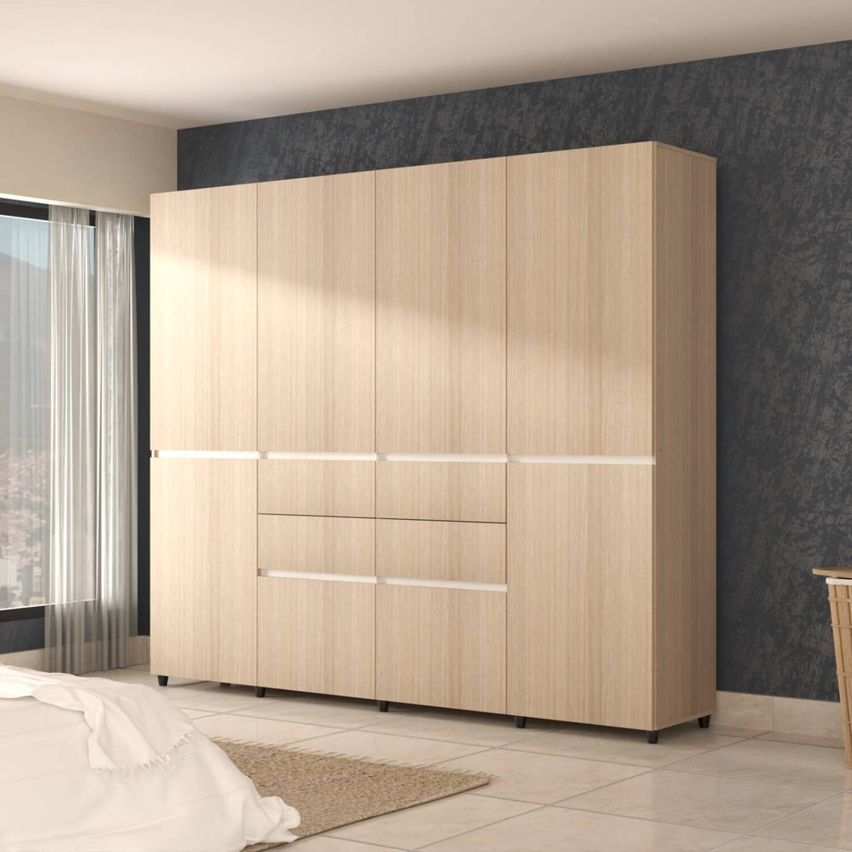 Armario moderno arena en MDF 230x200 cm con 4 cajones