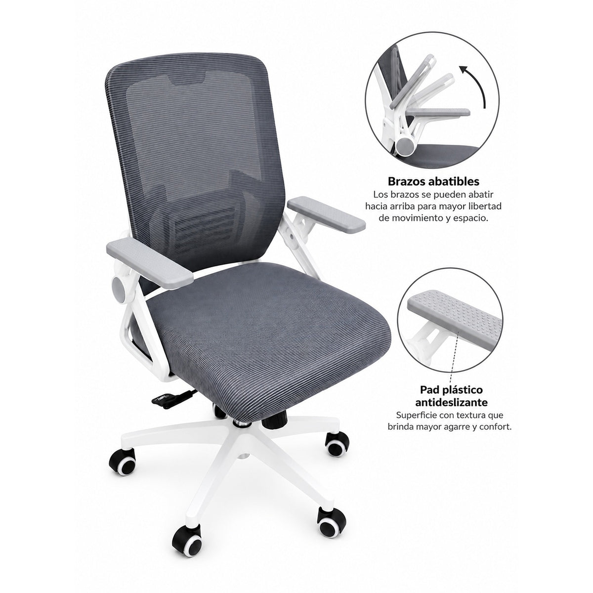 Silla de oficina azul aguamarina ergonómica en malla con brazos abatibles 59x92 cm