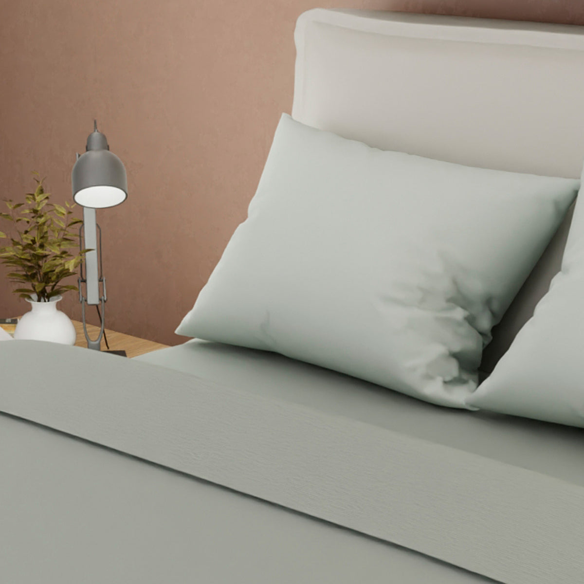 Juego de sábanas Confortable para cama doble verde grisáceo con cortina en microfibra 140x190 cm