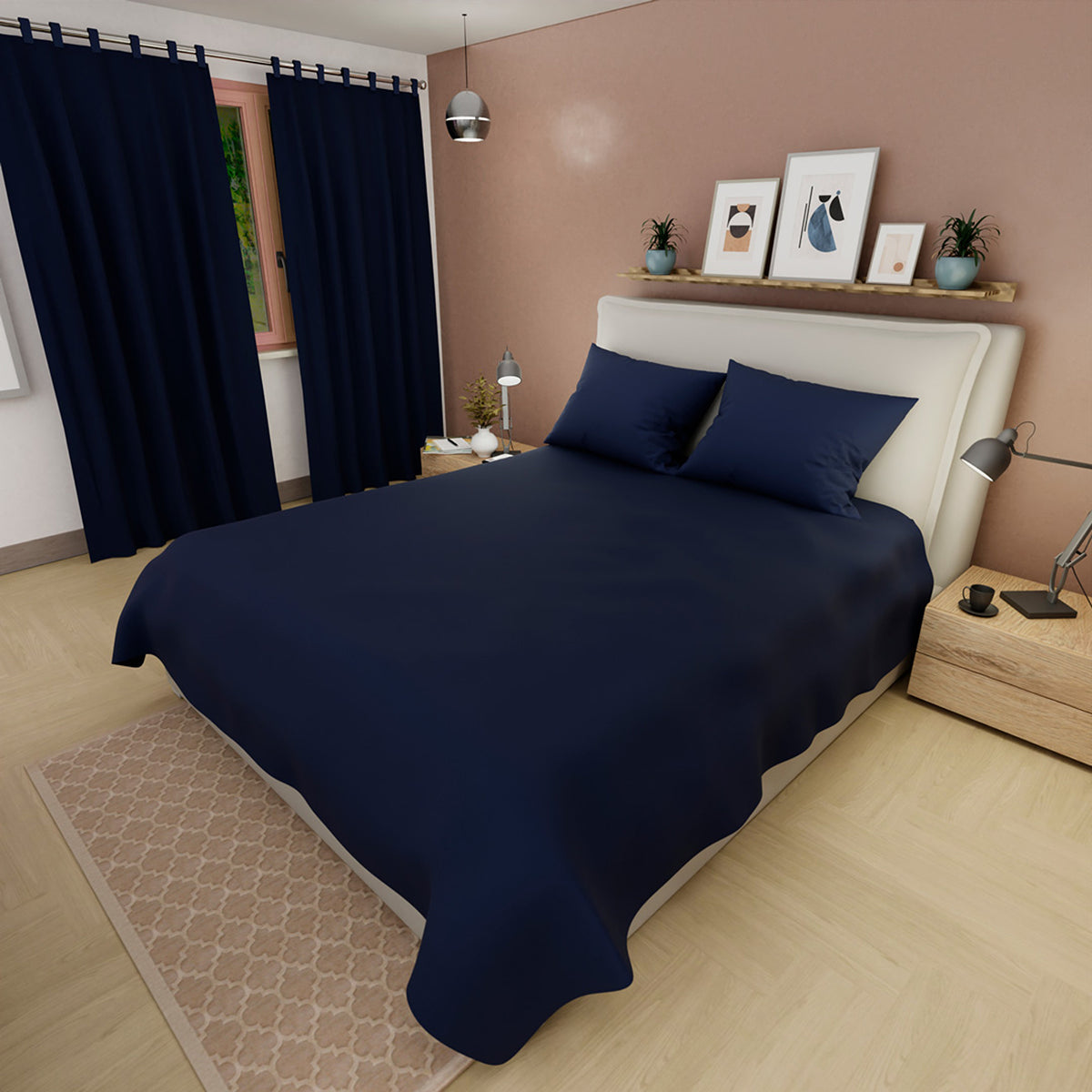 Juego de sábanas Confortable para cama doble azul petróleo con cortina en microfibra 140x190 cm