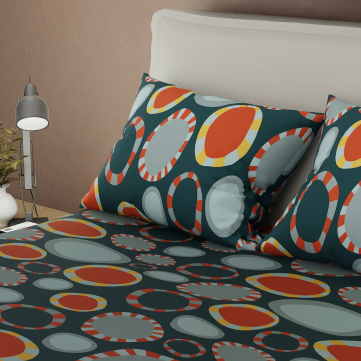 Juego de sábanas Dynamic Stripes queen azul oscuro con cortina en microfibra 160x190 cm